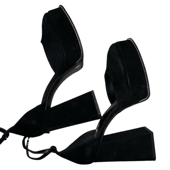 Gianni Bini Otten black suede ankle strap chunky heels square toe shoes Sz 10 - Picture 3 of 9